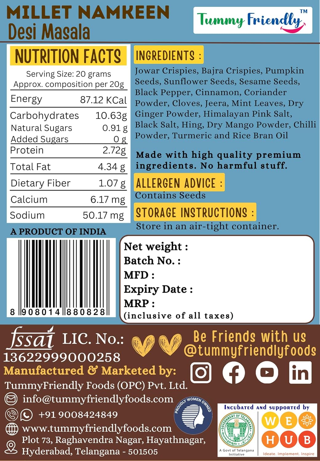 Millet Namkeen | Desi Masala - Jowar, Bajra & Seeds - Roasted, Not Fried - No Pam Oil, Preservatives Free & Chemical Free - Tummy Friendly - 70gm