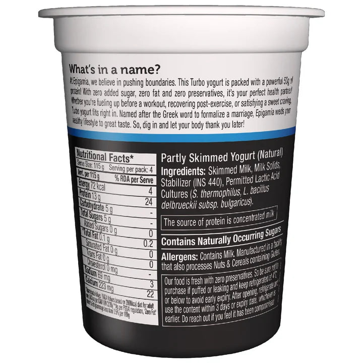 Yogurt | Turbo - Protein Yogurt - 50gm Protein - Natural - Fat Free, No Added Sugar & No Added Preservatives - Epigamia - 460gm