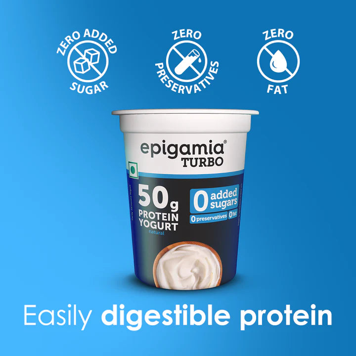 Yogurt | Turbo - Protein Yogurt - 50gm Protein - Natural - Fat Free, No Added Sugar & No Added Preservatives - Epigamia - 460gm
