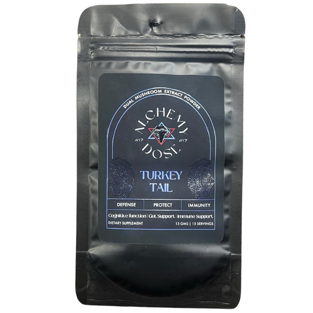Mushroom Powder | Turkey Tail - Cognitive Function - Gut Support - Immune Support - Vegan, Gluten Free, Cholesterol Free, Soy Free, Peanut Free & Dairy Free – Alchemy Dose – (15 Serving) – 15gm