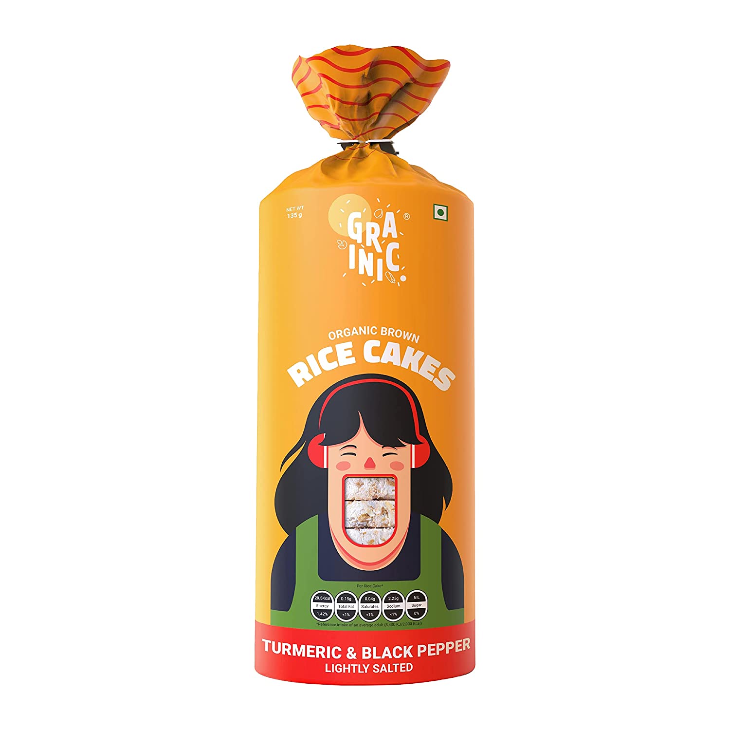 Turmeric & Black Pepper Rice Cakes - Lightly Salted - Vegan, Gluten Free, No Added Sugar & High Fiber - Grainic - 135gm