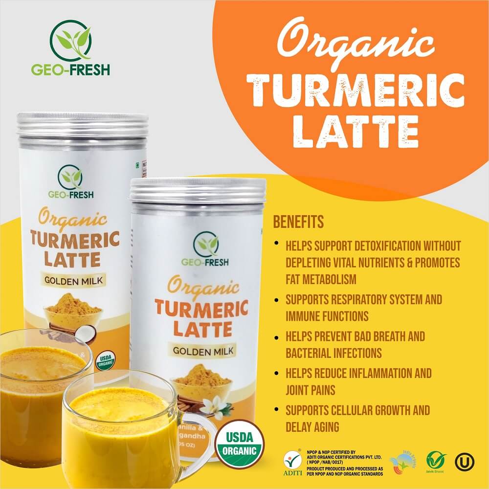 Turmeric Latte Golden Milk - Vanilla & Ashwagandha - Vegan & Gluten Free - Geo Fresh - 200gm