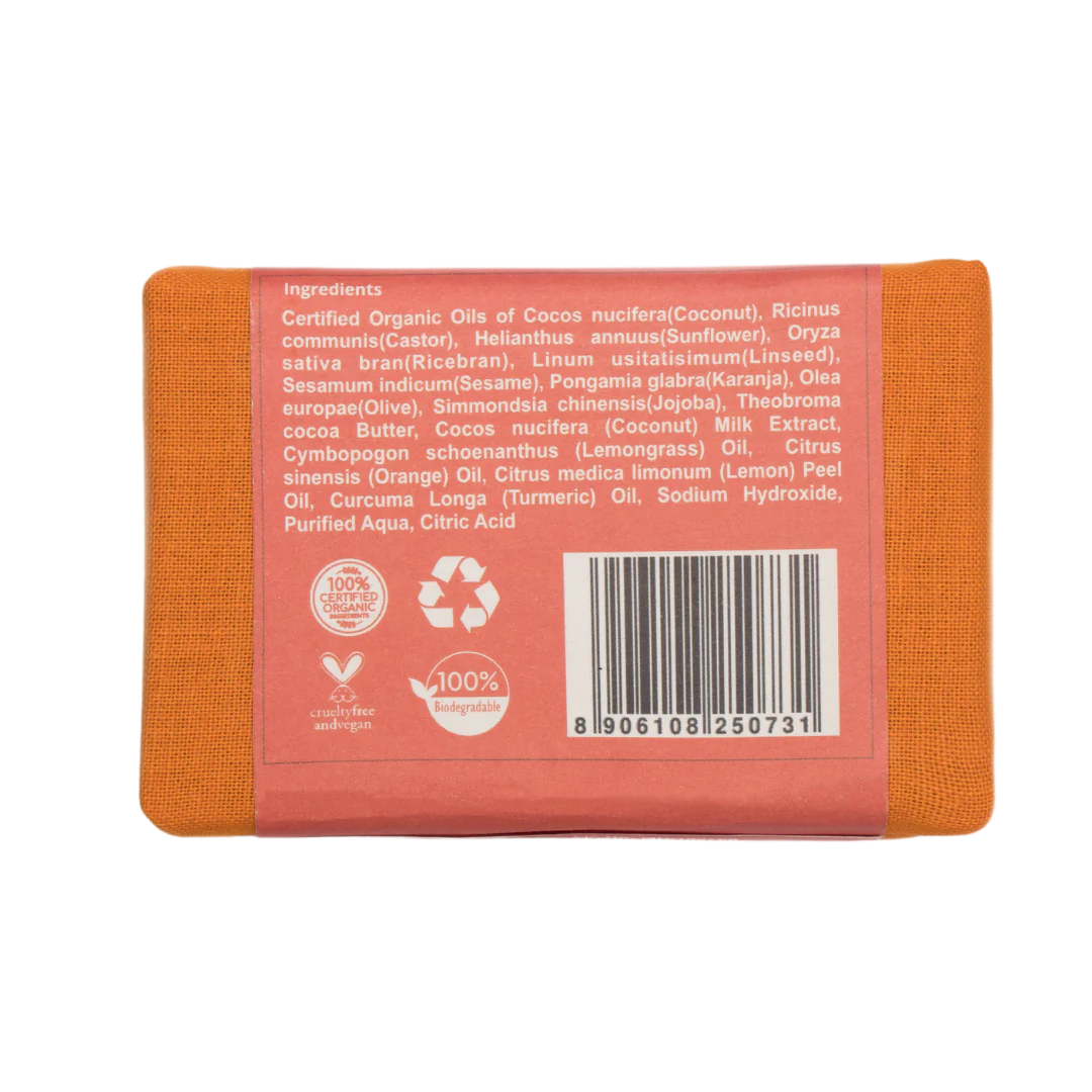 Soap | Turmeric Soap - Enriched With Coconut Milk & Lemon Oil - Organic Oil Soap - Rustic Art - 100gm