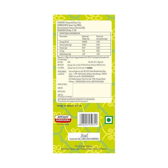 Tea | Floral Jasmine Green Tea - Flurys - 25 Tea Bag