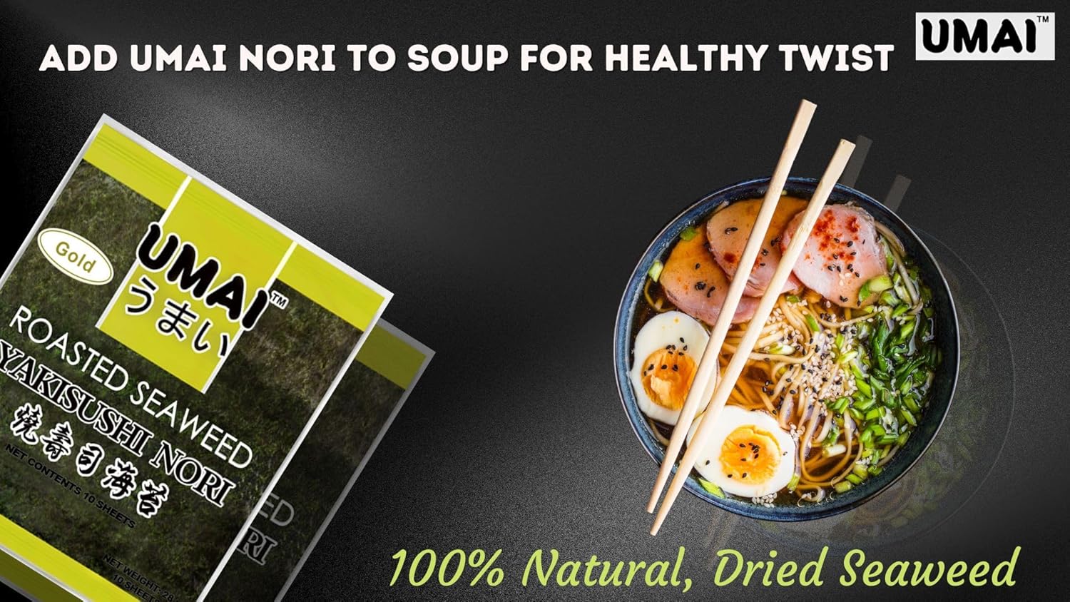 Seaweed Sheet | Gold Roasted Nori Sheet - Roasted - UMAI - 10 Sheet 28gm