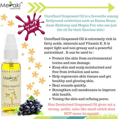 Unrefined Grapeseed Oil (Vitis Vinifera) - Natural - Indian- Meraki Essentials - 50ml
