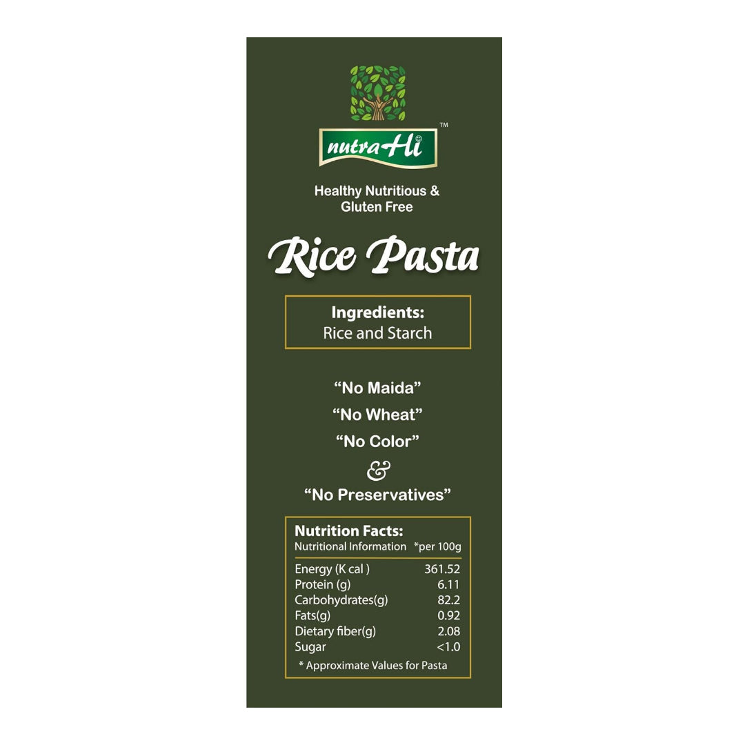 Pasta | Rice Pasta - Vegan, Gluten Free, No Maida, No Wheat, No Added Flavours & Preservatives Free - NutraHi - 250gm