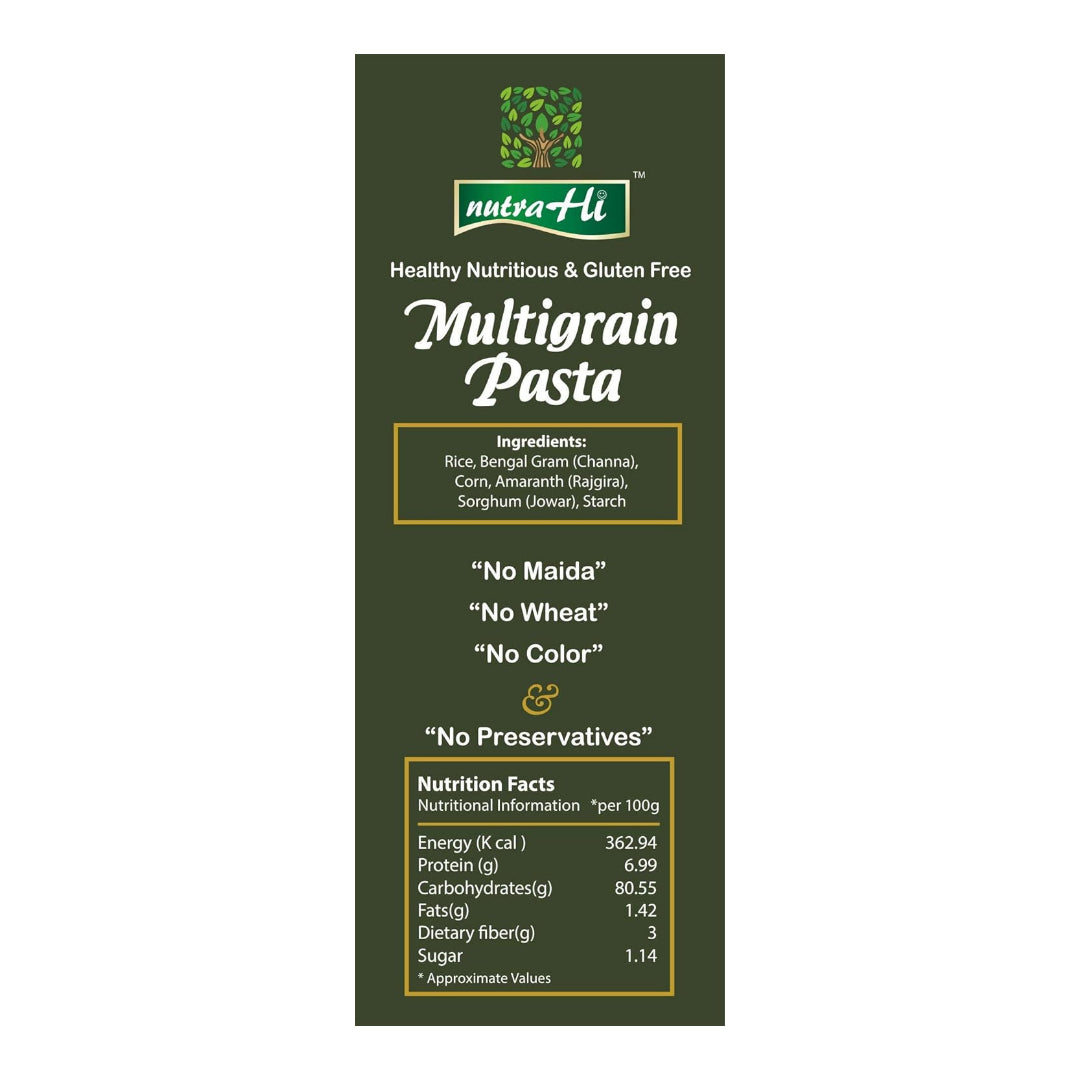 Pasta | Multigrain Pasta - Vegan, Gluten Free, High In Protein, Fibre, No Maida, No Wheat, No Added Flavours & Preservatives Free - NutraHi - 250gm