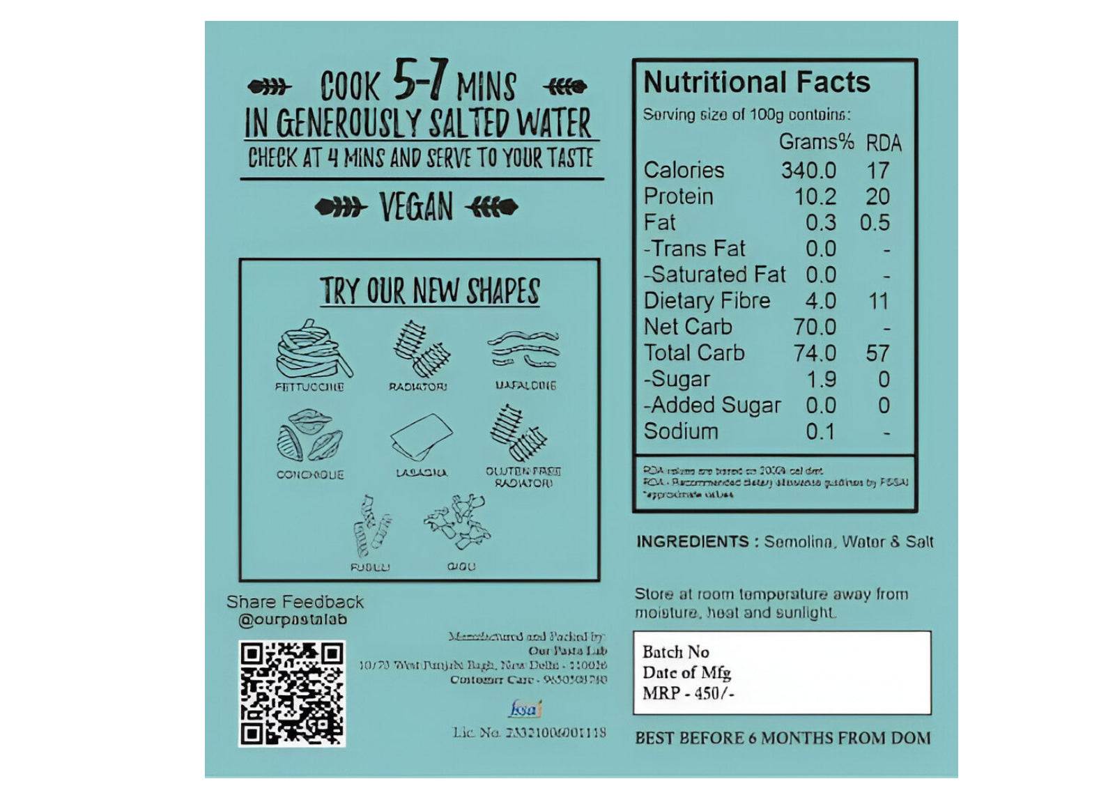 Pasta | Eggfree Girelle Pasta - 100% Semolina - No Maida & No Added Preservatives - Our Pasta Lab – 250gm