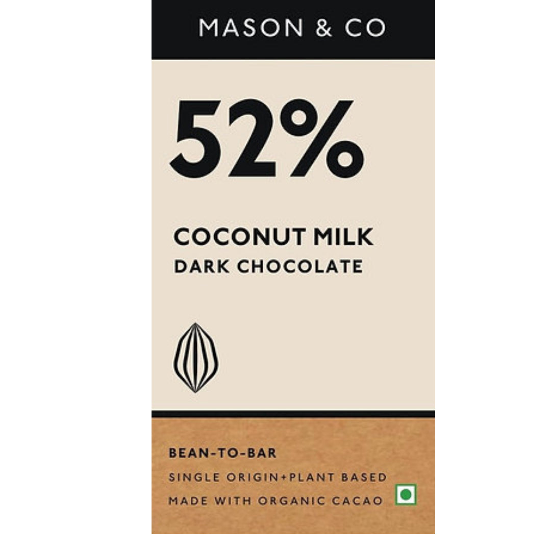 Dark Chocolate | 52% Coconut Milk Dark Chocolate Bar – Vegan & Gluten Free - Mason & Co – 60gm