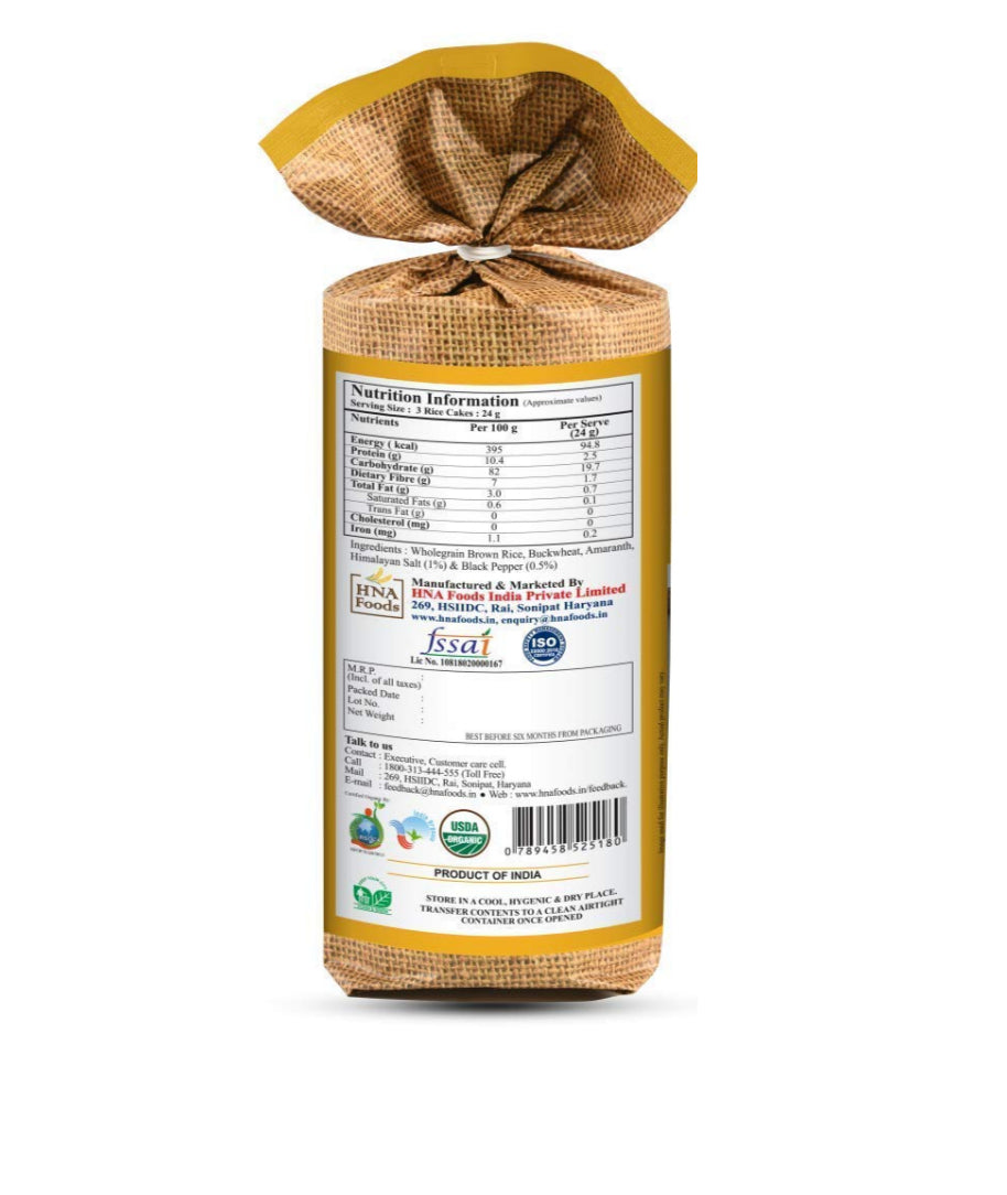 Rice Cake | Crispy Rice Thicks - Wholegrain Brown Rice Cakes (With Buckwheat & Amaranth) - USDA Organic - No Trans Fat, No Added Sugar & High In Fibre - Haim - 136gm