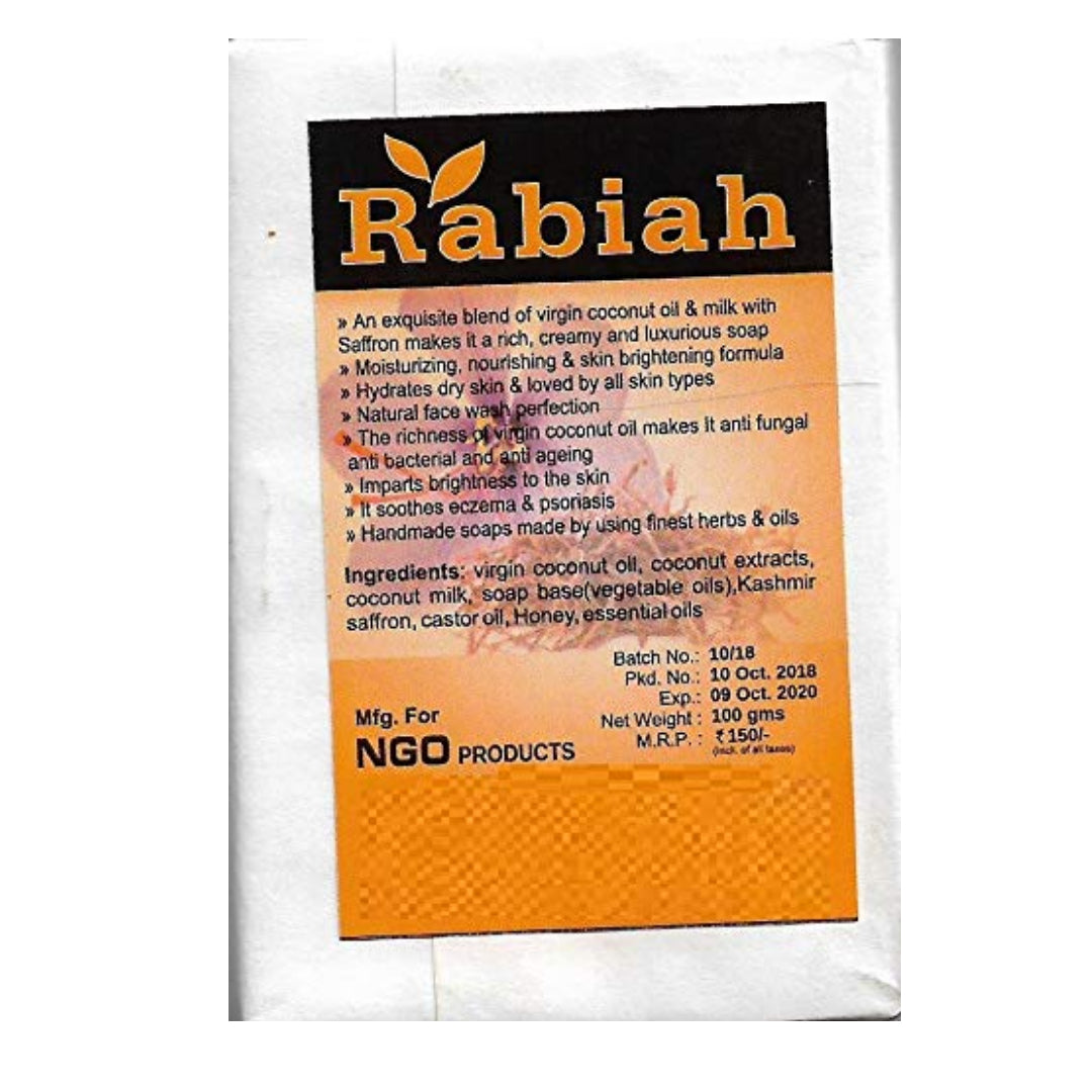 Virgin Coconut Oil & Coconut Milk Royal Saffron Soap – Rabiah – 100gm