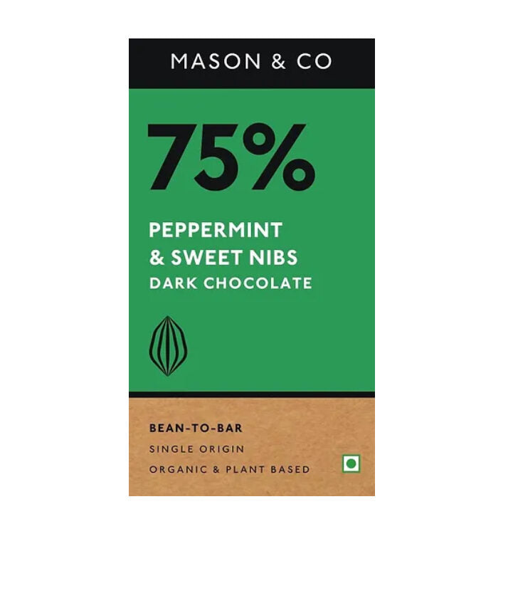 75% Peppermint & Sweet Nibs Dark Chocolate - Mason & Co - 60gm