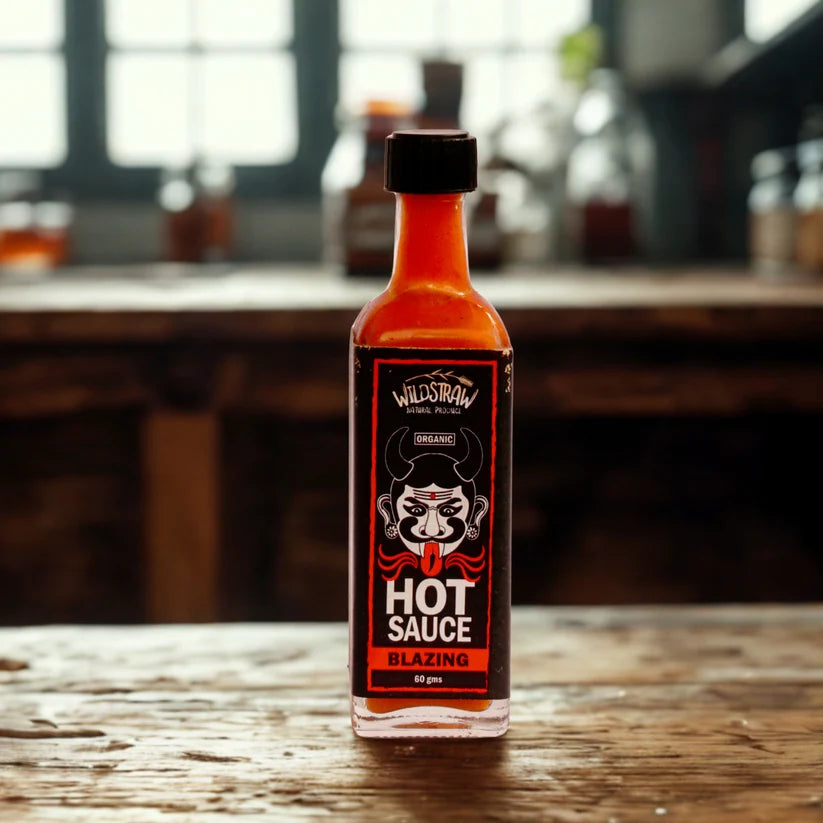 Sauce | Blazing Hot Sauce - Vegan -No synthetic Vinegar, no preservatives- No Preservatives or Artificial additives– Wildstraw – 60gm