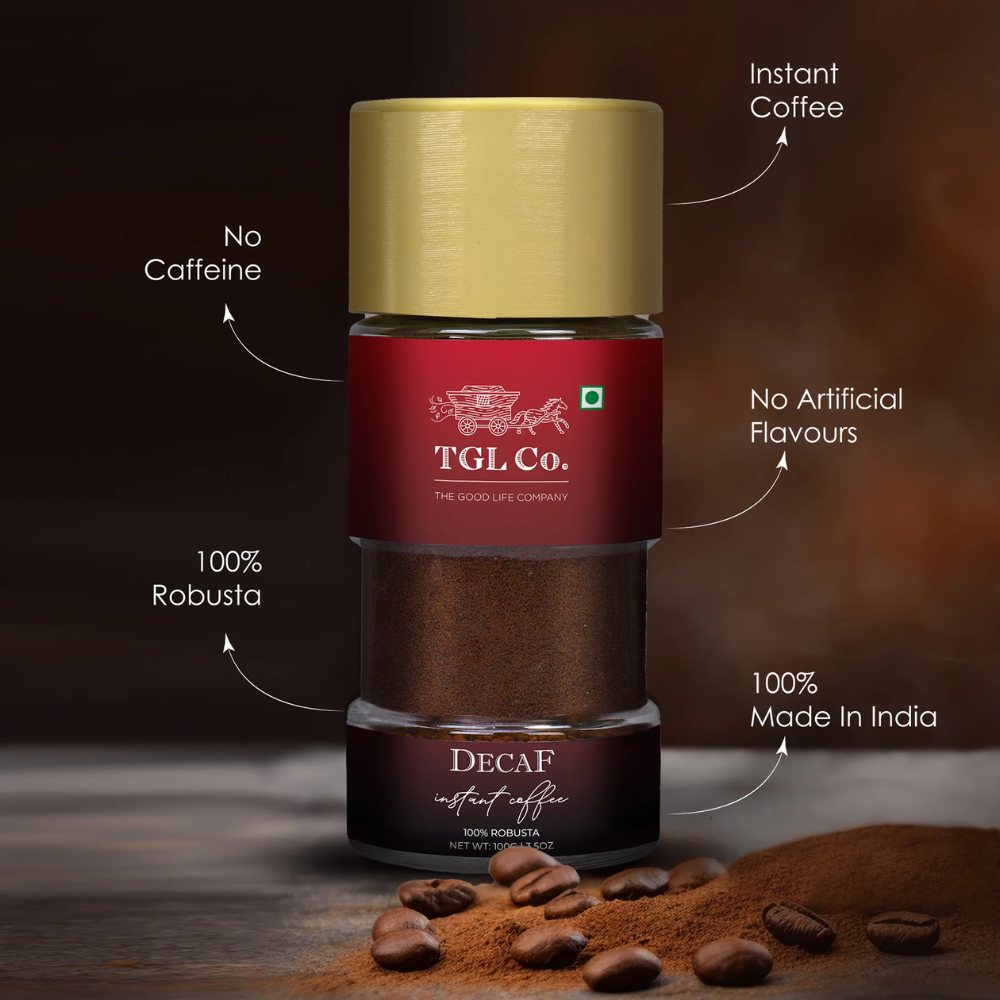 Coffee | Decaf Premium Instant Coffee - 100% Robusta (No Caffeine)-TGL Co-100gm