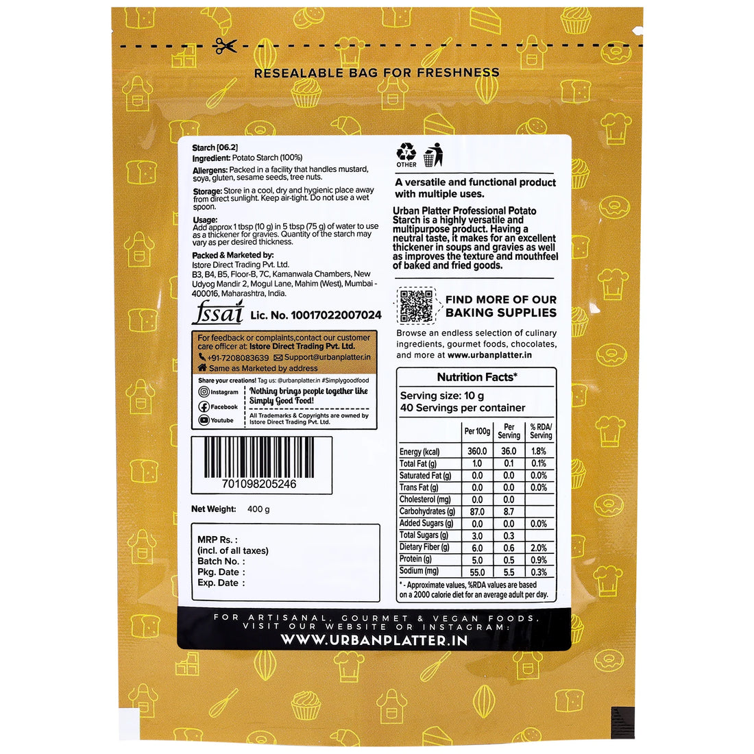 Potato Starch Powder – Gluten Free - Urban Platter – 400gm