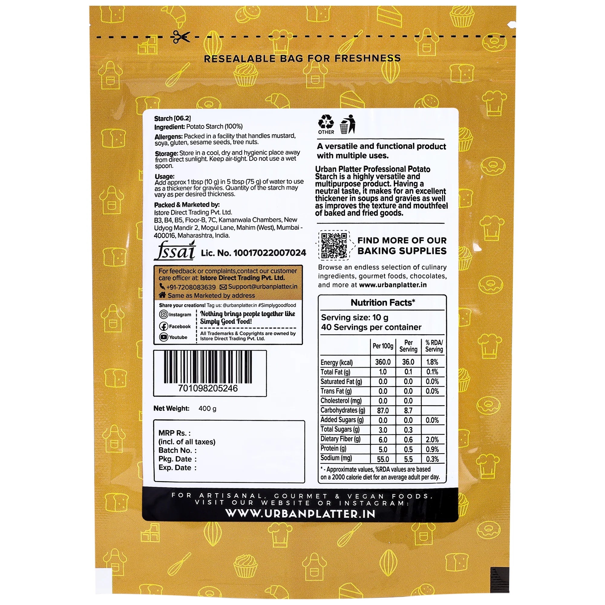 Potato Starch Powder – Gluten Free - Urban Platter – 400gm