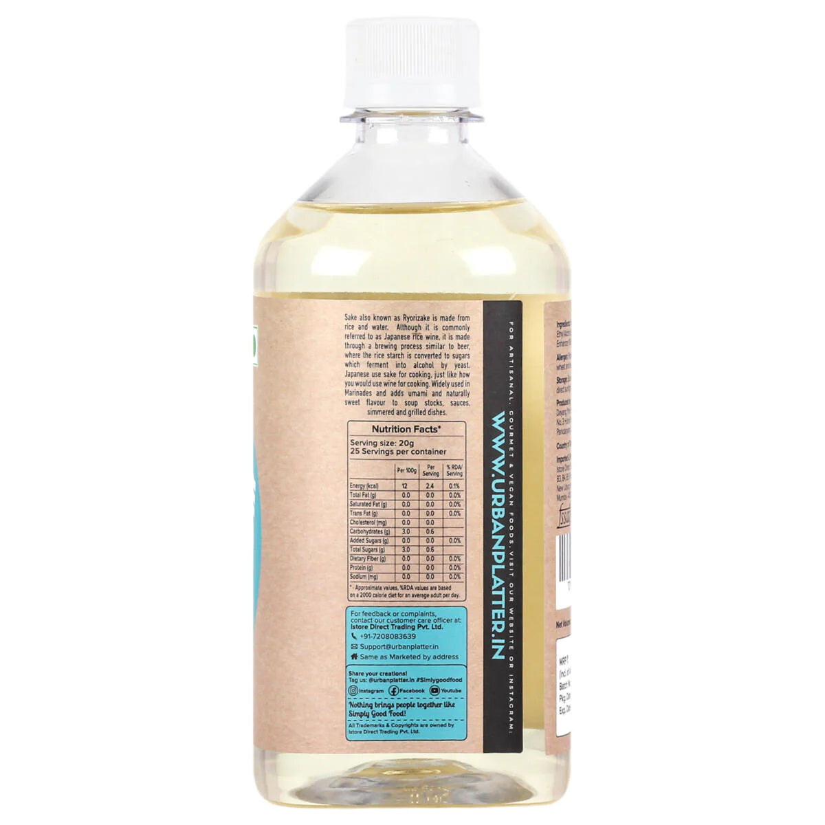 Rice Vinegar | Japanese Style Cooking Sake (Ryorizake) – Traditionally Brewed - All Natural – No Artificial Flavors & Preservatives – Urban Platter – 500ml