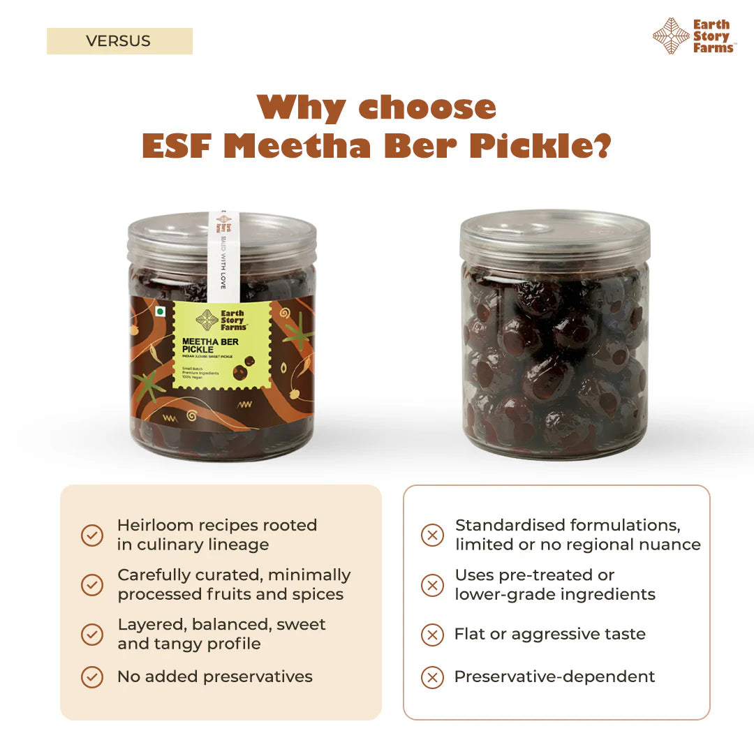 Sweet Pickle | Meetha Ber Pickle (Sweet Jujube Pickle)-Kul-er Achaar - 100% Vegan - Preservative-Free - Earth Story Farms- 200gm