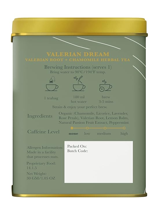 Tea | Valerian Dream (Blend In Valerian Root & Chamomile Herbal Tea) - Sweet And Floral Flavor - Organic - Luxmi Estates - 50gm