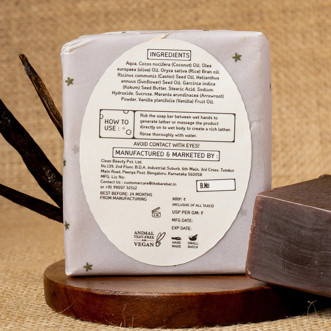 Soap | Vanilla Soap Bar - Olive Oil Based Formula - No Artificial Fragrances, Parabens Free & No Added Preservatives - The Bare Bar – 100gm