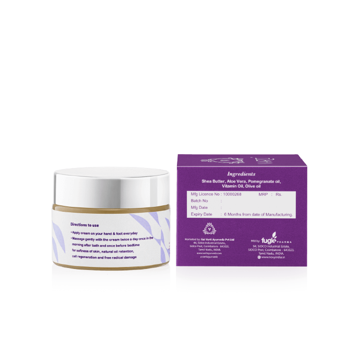 Cream | (Hand & Foot Cream) – 100% Organic - Hand Crafted – Cruelty Free, Sulphate Free, Paraben Free & No Added Colour – Varti Ayurvedz – 50gm
