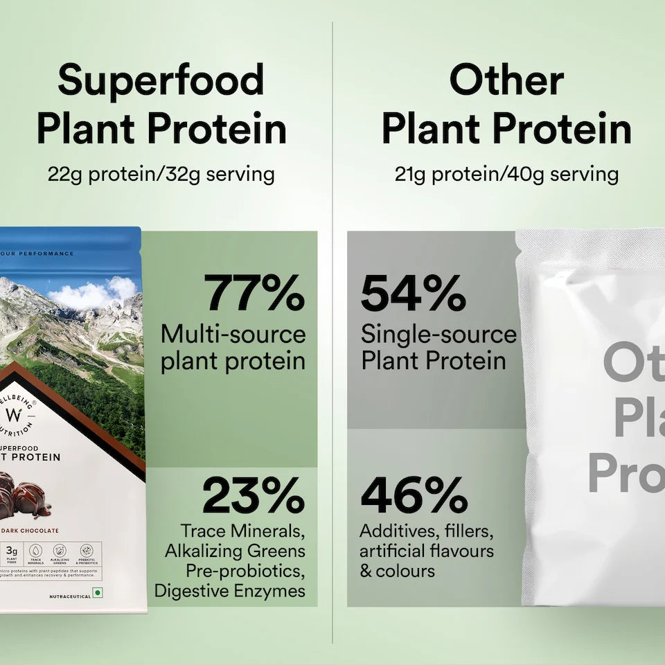 Protein Powder | Plant Protein - Belgian Dark Chocolate – 22gm Plant Protein – Vegan, Gluten Free, Dairy Free & Non GMO – Wellbeing Nutrition – (15 Serving) – 500gm