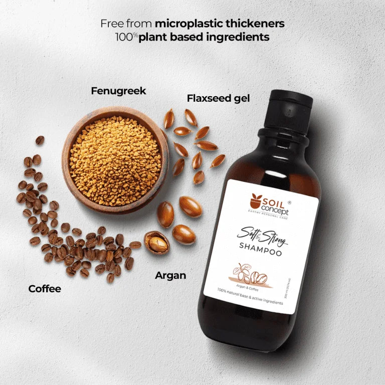 Shampoo | Vegan Shampoo - Argan & Coffee - 100% Natural Base & Active Ingredients - Vegan & Paraben Free - Soil Concept - 300ml