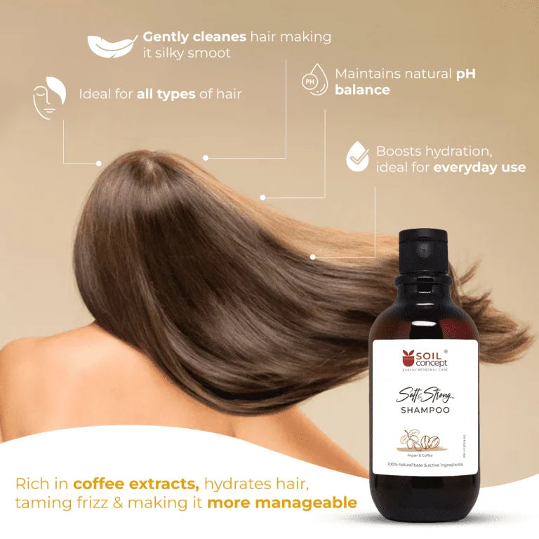 Shampoo | Vegan Shampoo - Argan & Coffee - 100% Natural Base & Active Ingredients - Vegan & Paraben Free - Soil Concept - 300ml