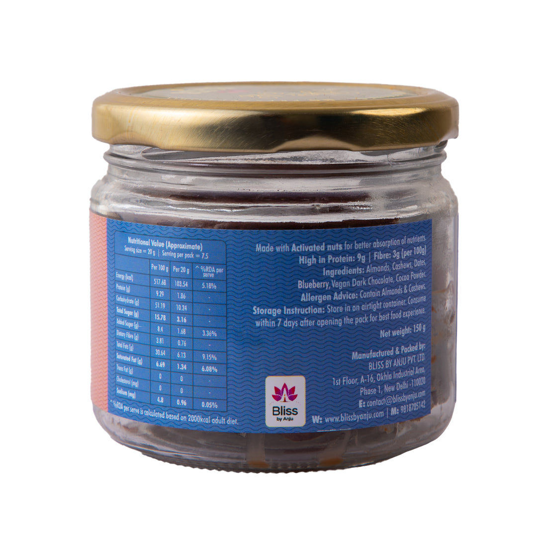 Dark Chocolate With Real Dates – Vegan –No preservatives-No Refined Sugar - Bliss Box Foods – 150gm
