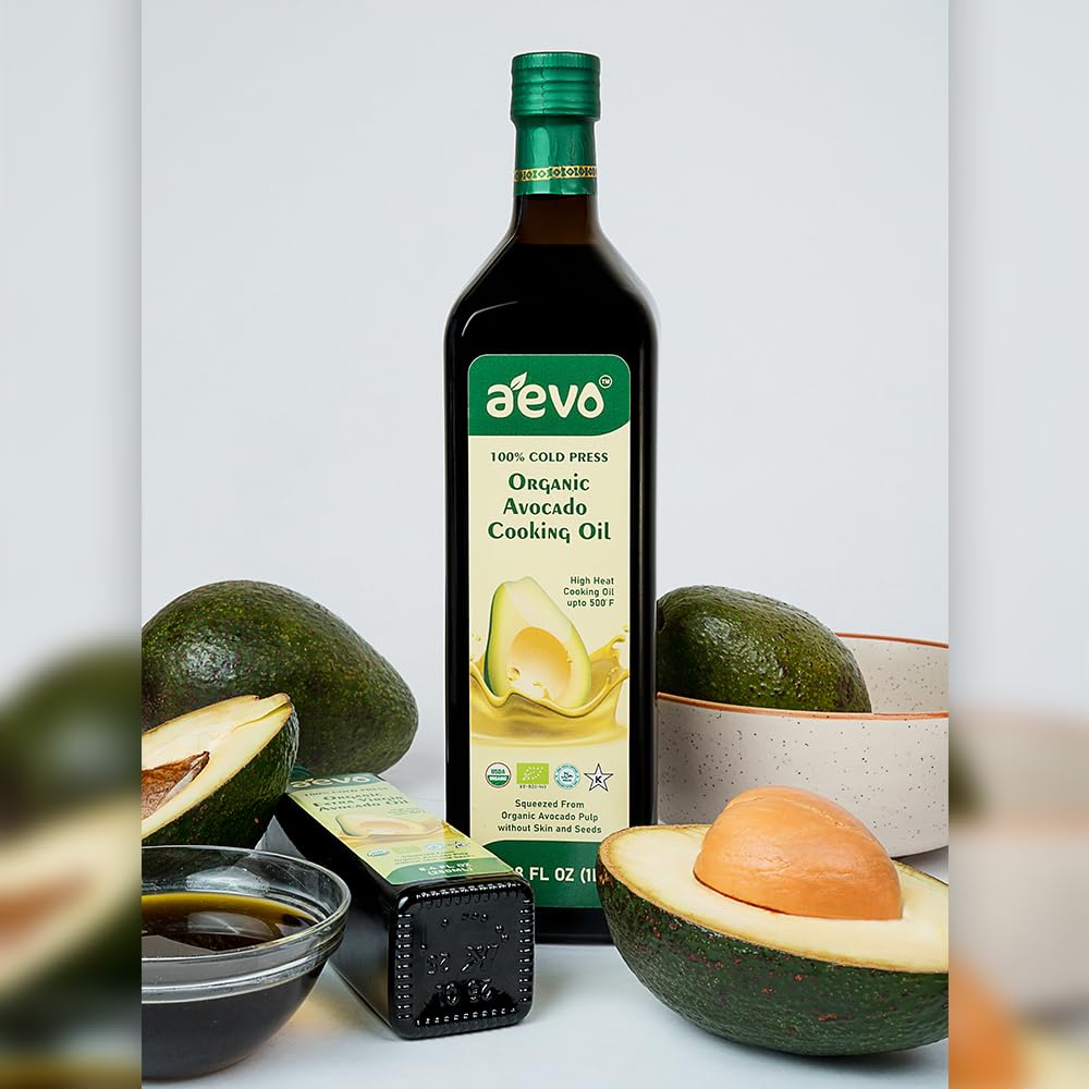 Avocado Oil | Avocado Cooking Oil (Squeezed From Organic Avocado Pulp Without Skin And Seeds) - USDA Organic - 100% Cold Pressed - Aevo - 1000ml