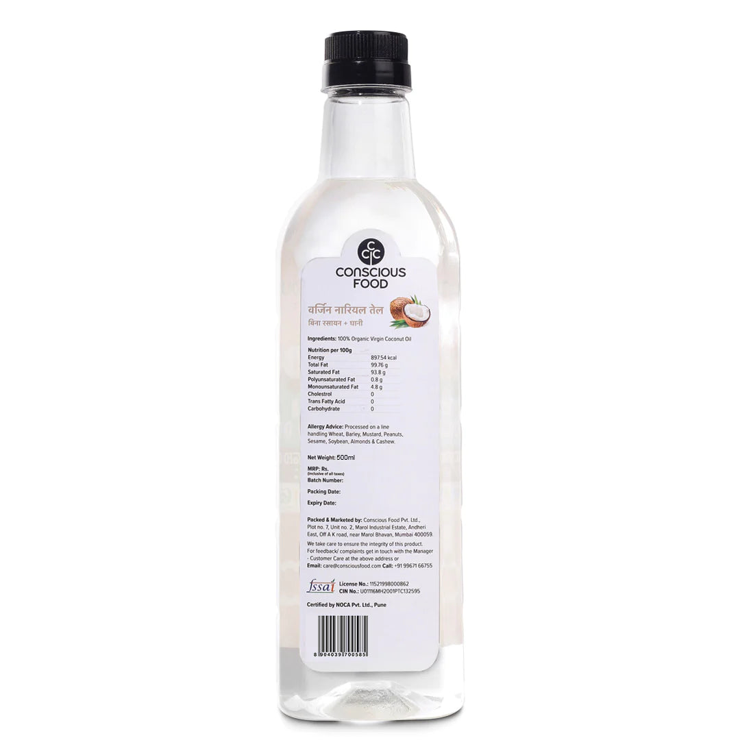 Virgin Coconut Oil - Cold Pressed - Conscious Food - 500ml