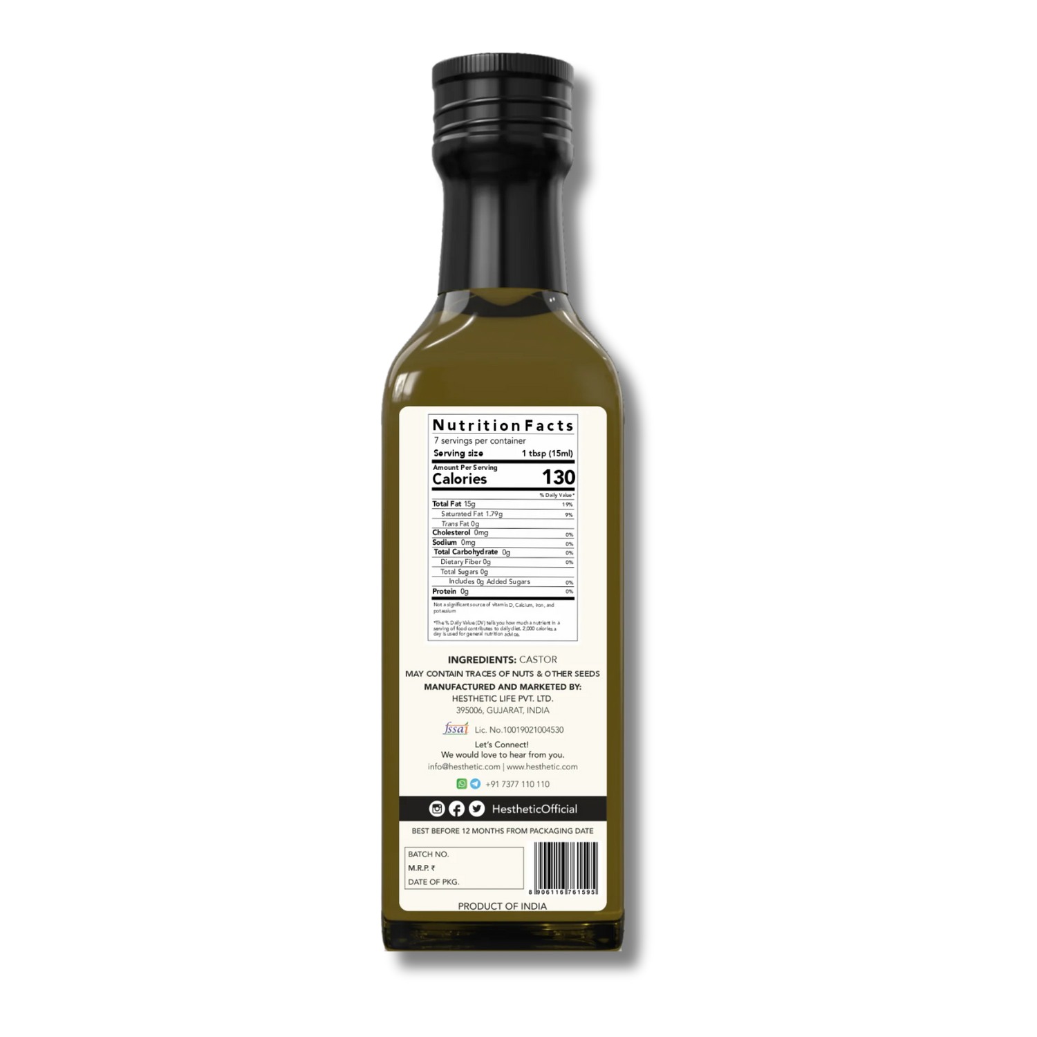 Castor Oil | Virgin Cold Pressed Oil - For Body, Hair & Massage - HESTHETIC - 100ml