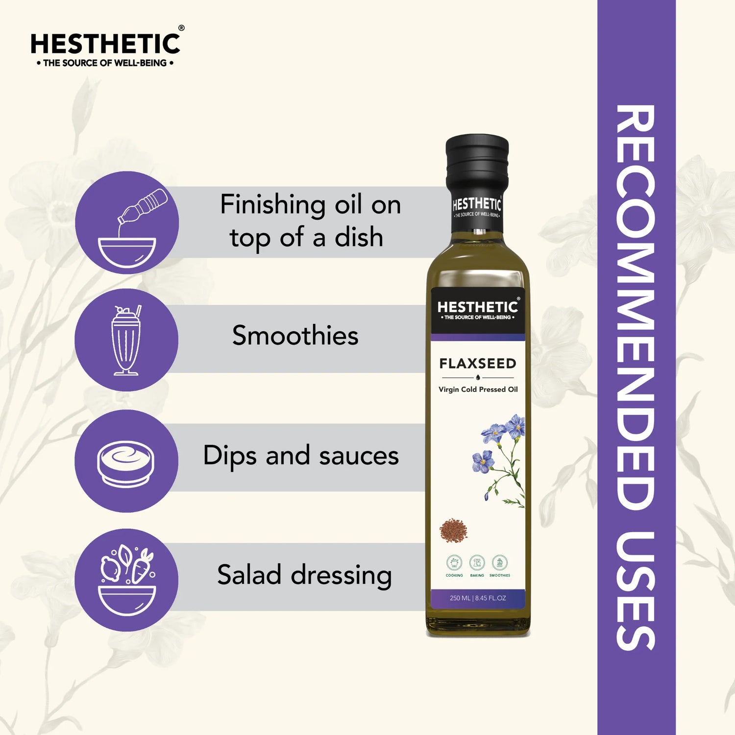 Flaxseed Oil | For Cooking, Baking & Smoothies – Virgin Cold Pressed Oil – HESTHETIC – 100ml