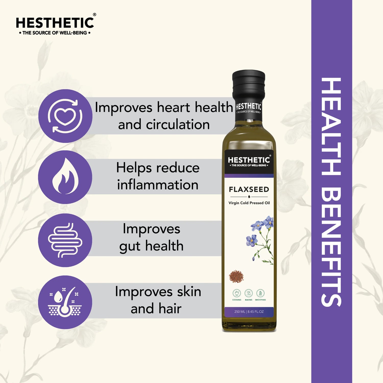 Flaxseed Oil | For Cooking, Baking & Smoothies – Virgin Cold Pressed Oil – HESTHETIC – 100ml