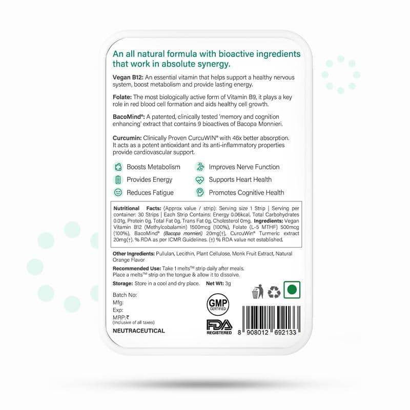 Vitamin B12 - Vegan & Sugar Free - Wellbeing Nutrition - 30 Strips