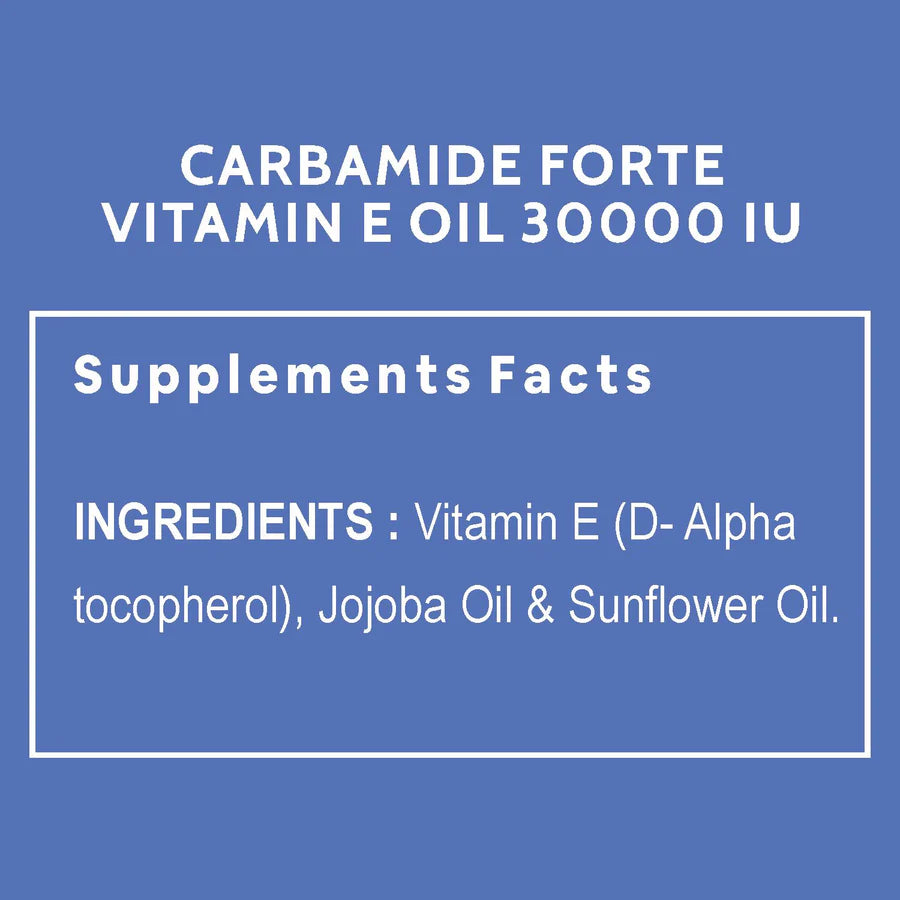 Vitamin E Oil | 30000 IU - Pharma Grade & Tested For Purity - 100% Natural Vitamin E Oil - For Skin, Hair & Stretch Marks Reduction - Paraben Free & Sulphate Free - Carbamide Forte - 30ml