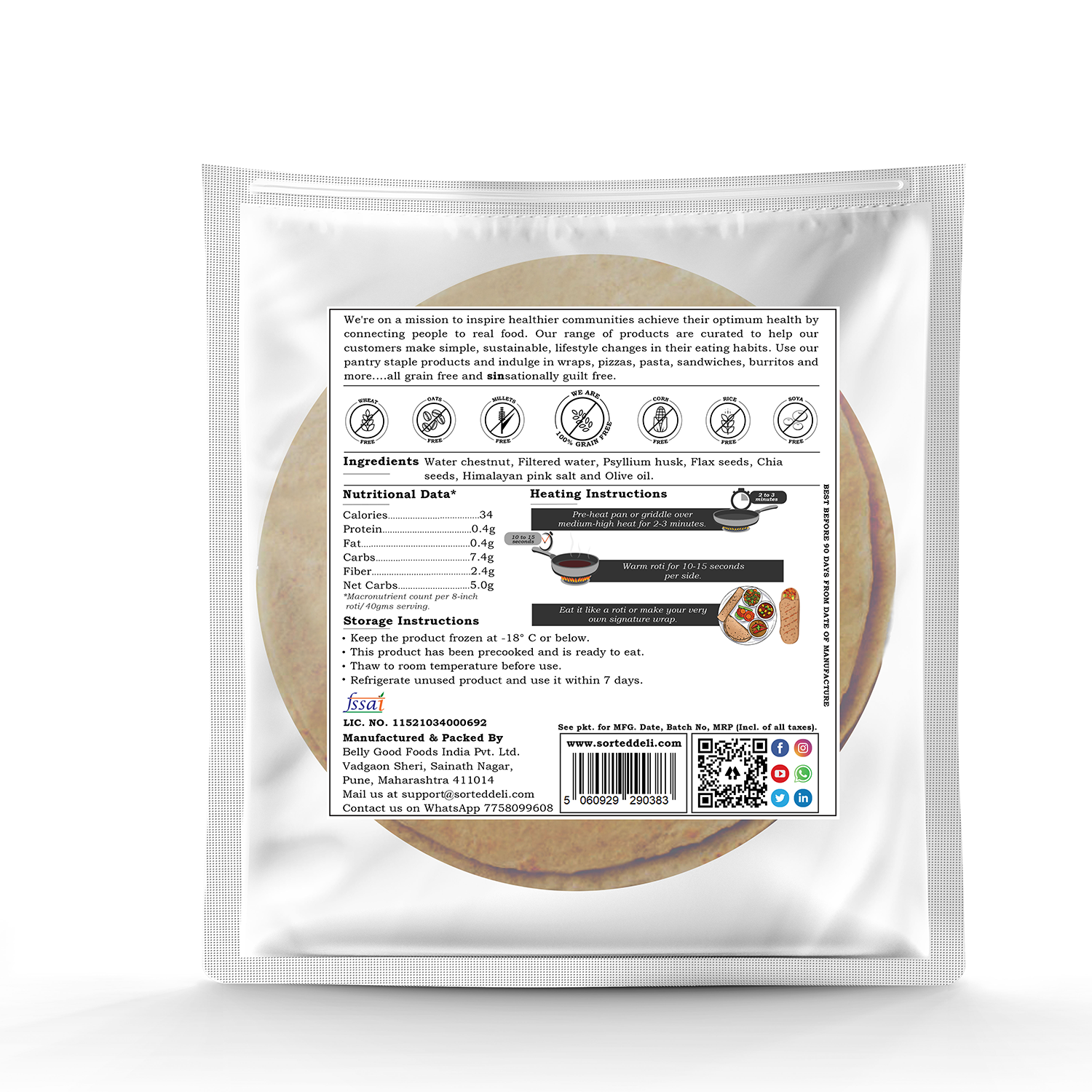 Tortilla | Water Chestnut - Roti - Wrap - Vegan, Gluten Free, No Maida, Grain Free, Diabetic Friendly & No Additives – Get Sorted - Pack Of 5