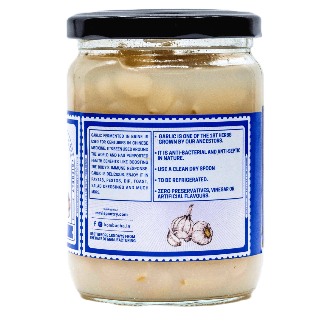 Fermented Garlic | Water Fermented Garlic - Savoury, Juicy And Earthy - Vegan, No Added Vingear, Flavours & No Preservatives - MAVI’s - 200gm
