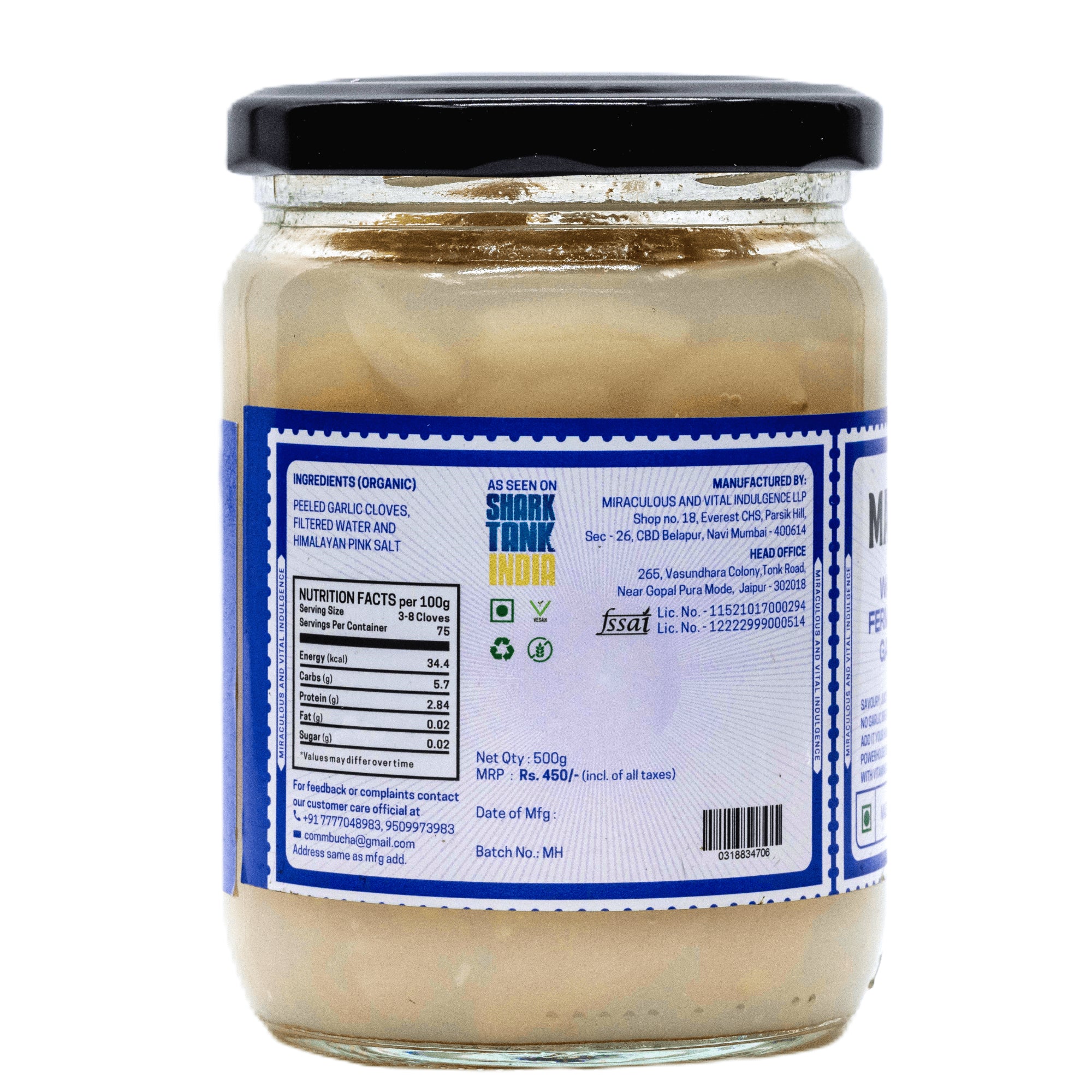 Fermented Garlic | Water Fermented Garlic - Savoury, Juicy And Earthy - Vegan, No Added Vingear, Flavours & No Preservatives - MAVI’s - 200gm
