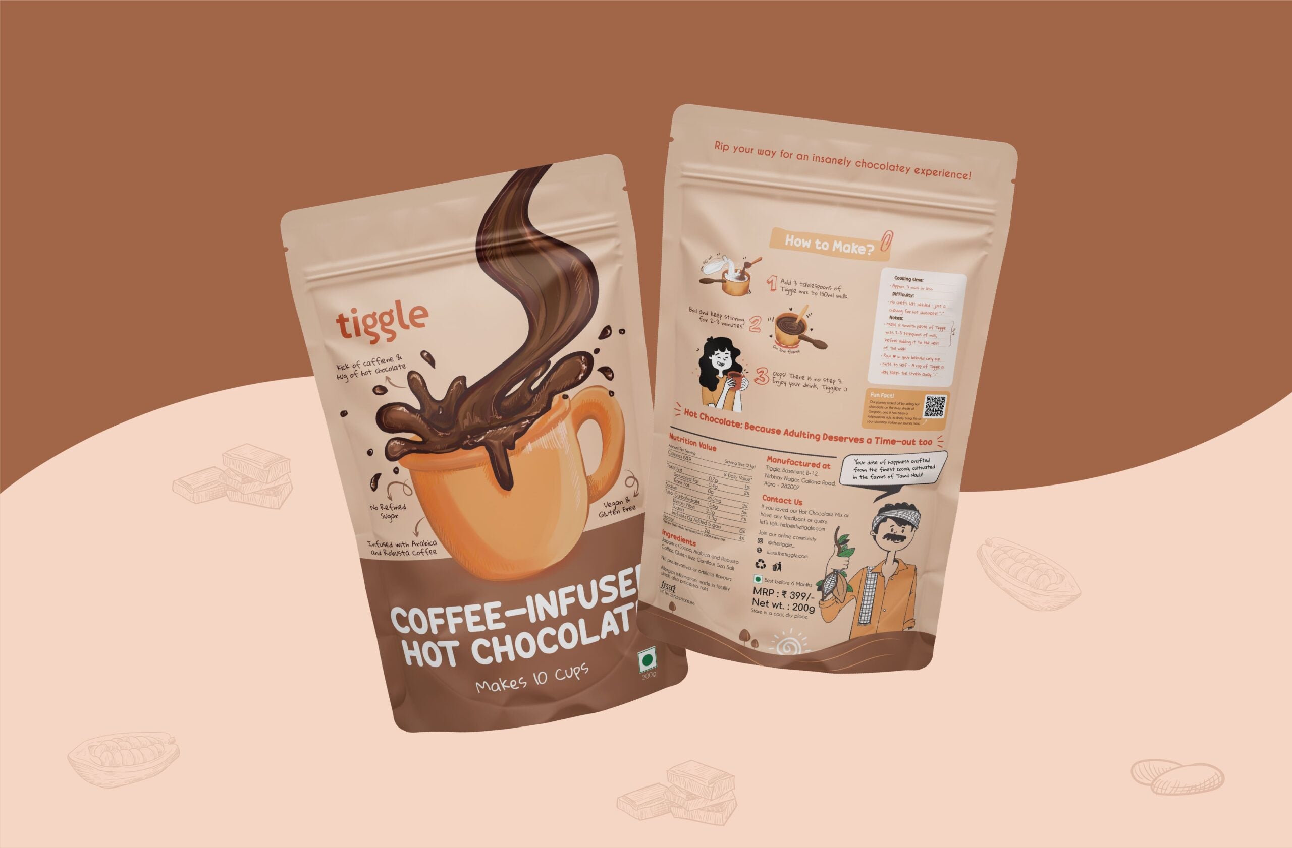 Hot Chocolate Coffee | Infused - Vegan & Chemical Free - Tiggle - 200gm