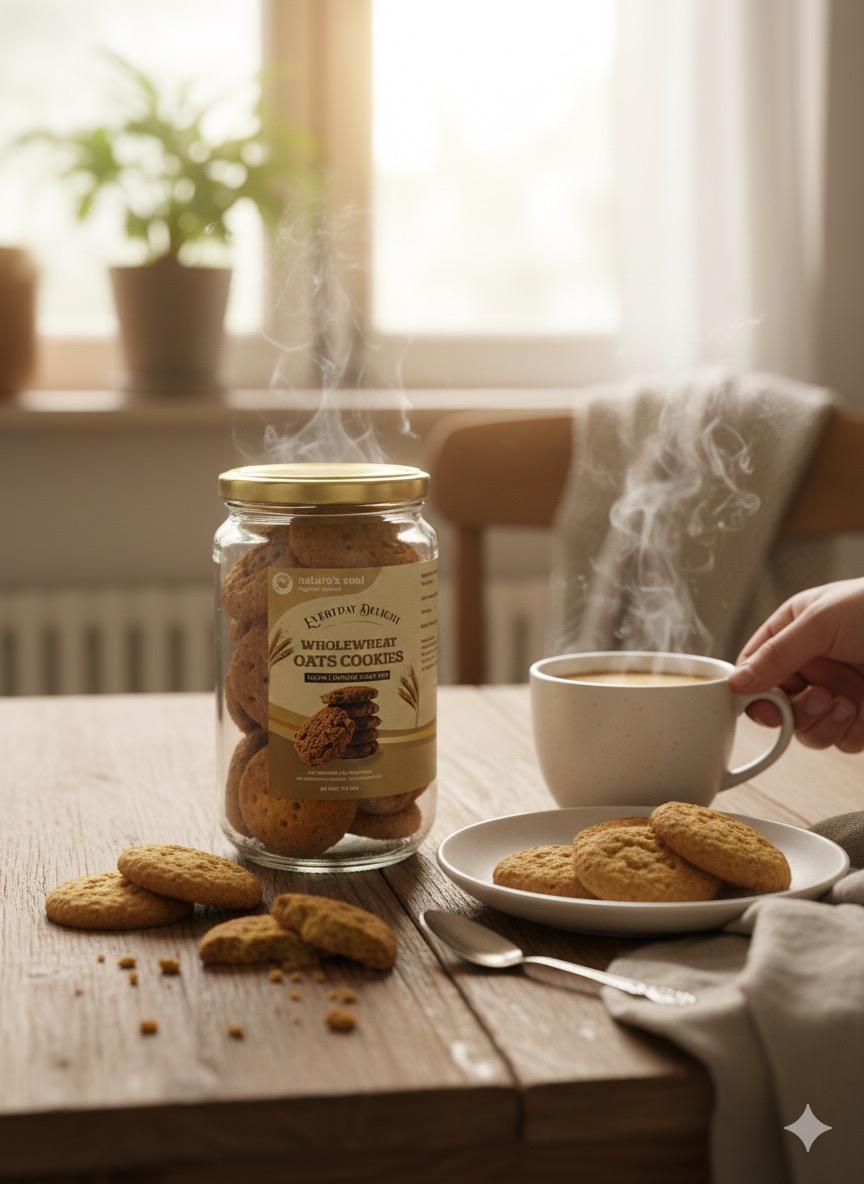 Whole Wheat Oats Cookies | Everyday Delight - Vegan, Refined Sugar Free, No Stabilizers, No Emulsifiers, No Artificial Flavors & No Preservatives - Nature&