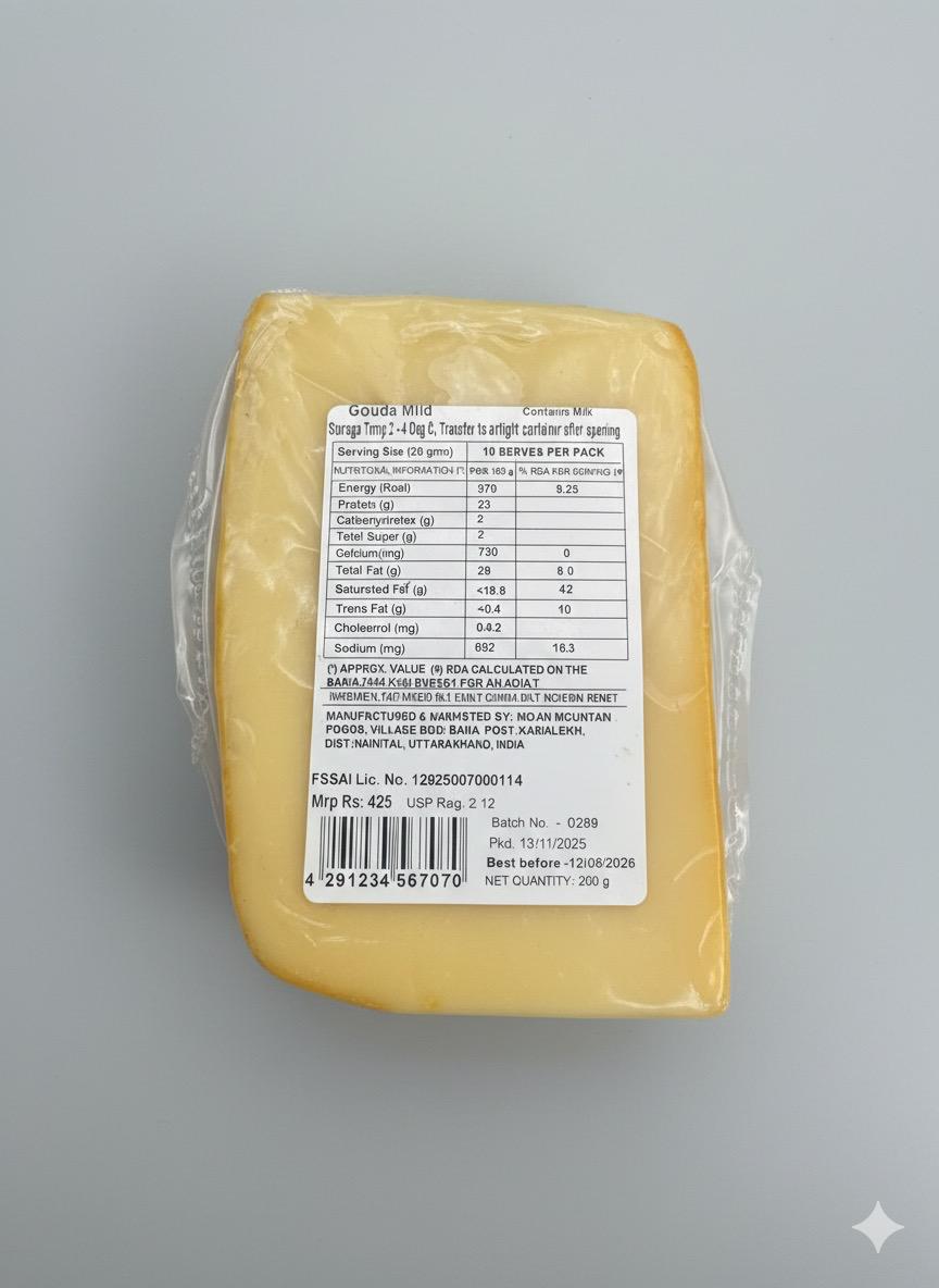 Gouda Cheese | Mild Paprika - Natural - Indian - Pasteurized - Old Hill - 200gm