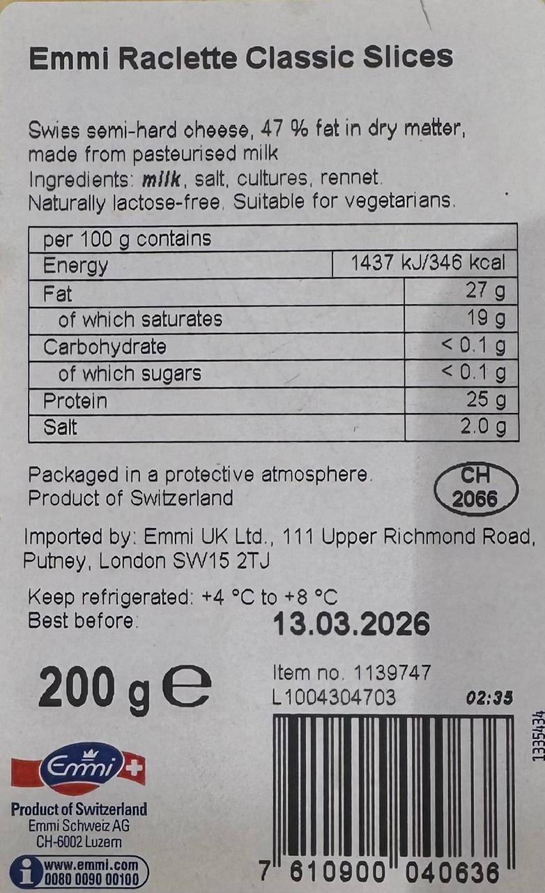 Raclette Cheese - Emmi - 200gm
