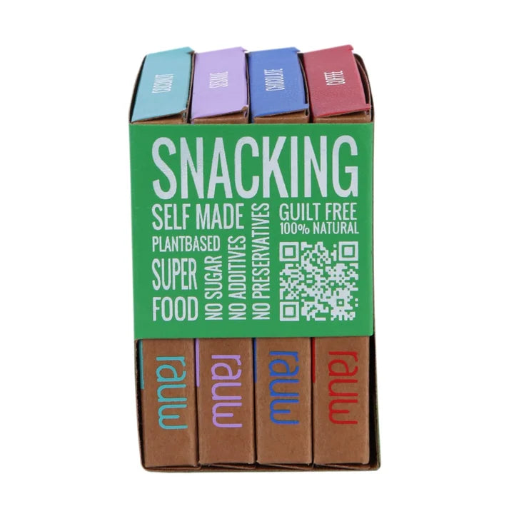Chocolate | Discovery Chocolate Combo Box (Sesame, Chocolate, Coffee, Coconut)- 100% Plant Based - No Preservative, artificial flavors or emulsifiers - Rauw - 80gm