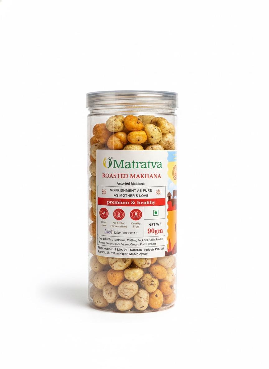 Makhana | Roasted Makhana (Assorted) - Made In A2 Ghee - Premium & Healthy - Made With Organic Ingredients - Healthy - Not Fried - Gluten Free, Cruelty Free, High In Fibre & No Added Preservatives - Matratva - 90gm