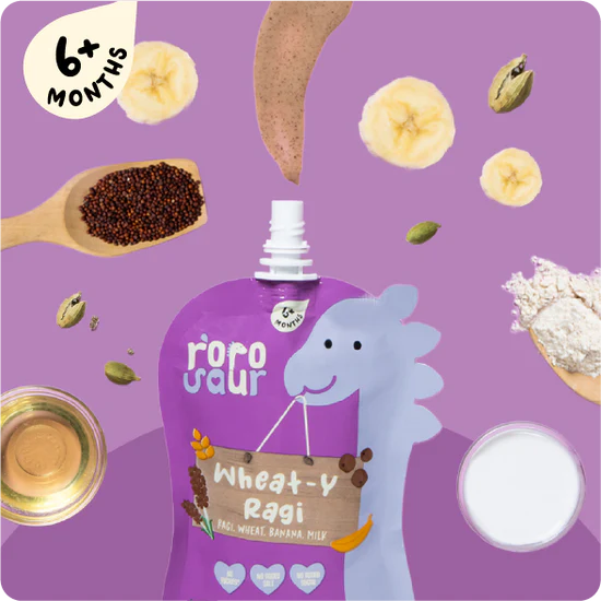 Wheat Y Ragi Puree | Ragi, Wheat, Banana And Milk (17 Micronutrient For Infants) – No Added Salt & No Added Sugar – rorosaur – 100gm