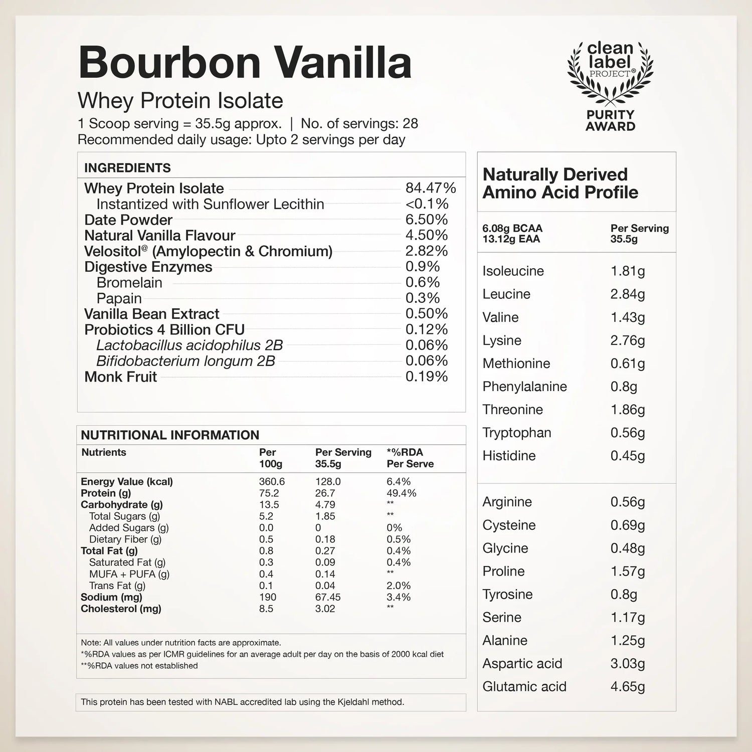 Protein Powder | Whey Protein Isolate 26gm Protein - 4B CFU Probiotics (Bourbon Vanilla) - Ultra Pure - Fast Absorbing - Gluten Free, No Gums, Thickner & No Artificial Flavours And Sweetners - Wellbeing Nutrition - 1000gm