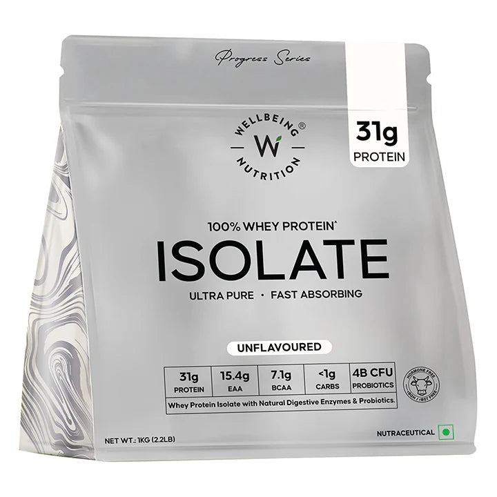 Protein Powder | Whey Protein Isolate – Unflavored – 31gm Protein – Gluten Free, Builds Lean Muscle Mass, Improves Strength & Endurance, Increases Power Output, Accelerates Muscle Recovery & Promotes Weight Management – Wellbeing Nutrition – 1000gm