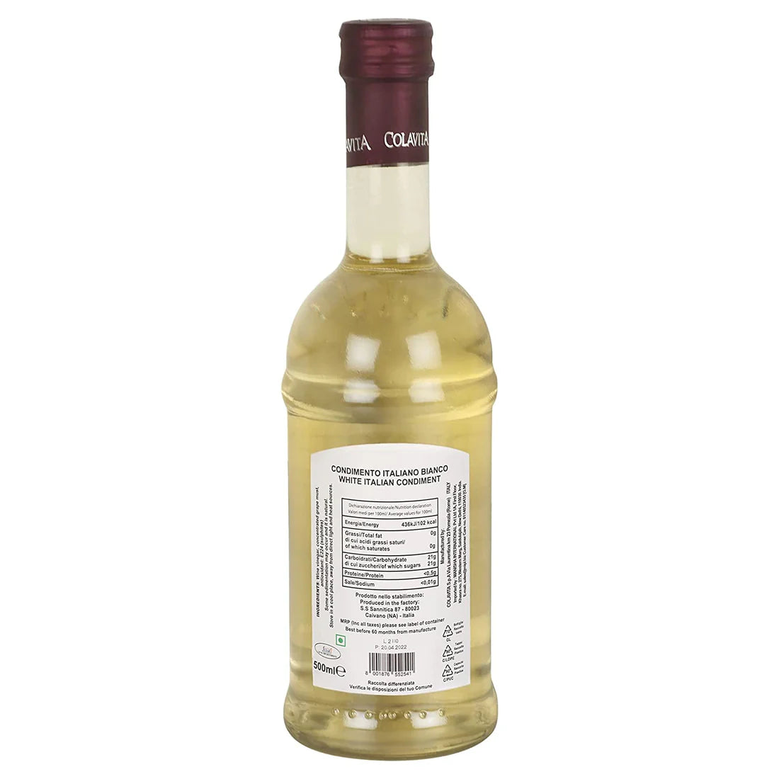 White Italian Condiment Balsamic Vinegar - Italy Origin - Colavita - 500ml